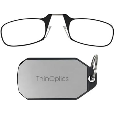 ThinOptics Óculos de leitura capa tipo porta-chaves prateado, molduras pretas, espessura de 1,00 ThinOptics Óculos de leitura capa tipo porta-chaves prateado, molduras pretas, espessura de 1,00
