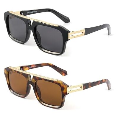 JIM HALO Piloto óculos de sol polarizados para homem, moda óculos de sol mulher retângulo vintage, Pacote de 2 (preto e tartaruga) JIM HALO Piloto óculos de sol polarizados para homem, moda óculos de sol mulher retângulo vintage, Pacote de 2 (preto e tartaruga)
