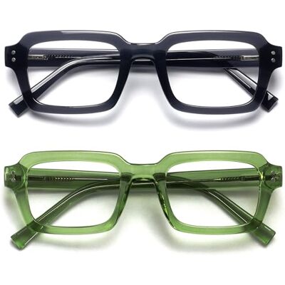 OPULIZE EDG Óculos de leitura com bloqueio de luz azul para homem e mulher, lentes anti-reflexos anti-reflexos, proteção UV, retangular, pacote de 2 preto verde + 2,00 OPULIZE EDG Óculos de leitura com bloqueio de luz azul para homem e mulher, lentes anti-reflexos anti-reflexos, proteção UV, retangular, pacote de 2 preto verde + 2,00