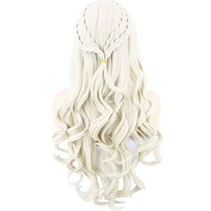 Topcosplay Peruca loira para mulher comprida ondulada peruca com tranças cosplay peruca para disfarce de Halloween, festa Topcosplay Peruca loira para mulher comprida ondulada peruca com tranças cosplay peruca para disfarce de Halloween, festa