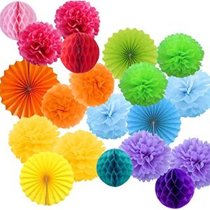 Jonami 20 pompons decoração multicor flores pompom de papel de seda, leques, bolas de ninho de abelha guirlandas. Decoração de festa de carnaval e aniversário 20 peças - Jonami 20 pompons decoração multicor flores pompom de papel de seda, leques, bolas de ninho de abelha guirlandas. Decoração de festa de carnaval e aniversário 20 peças -