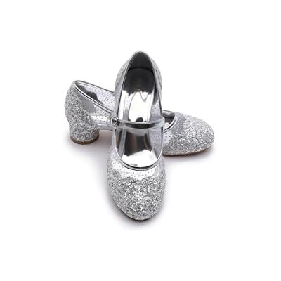 Elsa Sapatos de princesa menina salto 3 cm, sapatos de fantasia com brilhos e cristais para festas, aniversários e cosplay Saltos de princesa para menina (SIL12) Elsa Sapatos de princesa menina salto 3 cm, sapatos de fantasia com brilhos e cristais para festas, aniversários e cosplay Saltos de princesa para menina (SIL12)