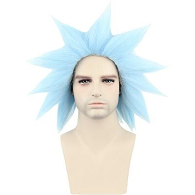 Topcosplay Peruca curta azul para adultos e crianças cosplay Rick peruca acessório de disfarce Topcosplay Peruca curta azul para adultos e crianças cosplay Rick peruca acessório de disfarce