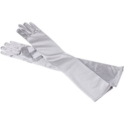 MEISHINE ® Luvas de casamento elegantes longas para mulheres luvas de cetim elástico luvas de noiva casamento festas de disfarces, Prata MEISHINE ® Luvas de casamento elegantes longas para mulheres luvas de cetim elástico luvas de noiva casamento festas de disfarces, Prata