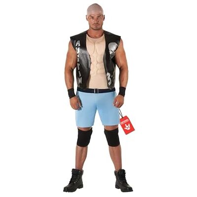 Morph suits disfarce WWE Stone Cold Steve Austin homem luta livre colete calções joelheiras calva tamanho L Morph suits disfarce WWE Stone Cold Steve Austin homem luta livre colete calções joelheiras calva tamanho L