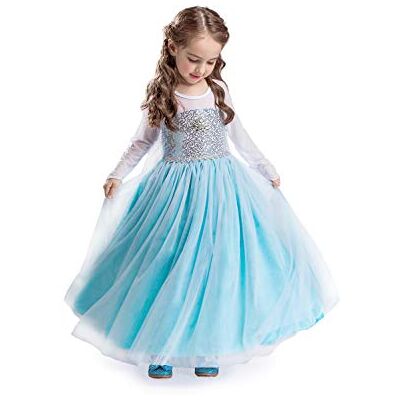 Elsa Disfarce de princesa menina vestido de princesa para menina fantasia de rainha da neve para festas, aniversários, cosplay e Halloween 2-3 anos (FR314) Elsa Disfarce de princesa menina vestido de princesa para menina fantasia de rainha da neve para festas, aniversários, cosplay e Halloween 2-3 anos (FR314)