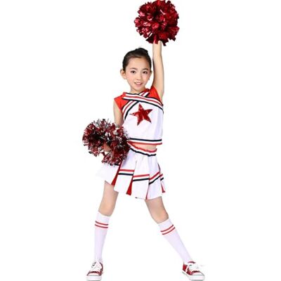 LOLANTA Disfarce de animadora para meninas, carnaval ou evento desportivo disfarces com pompons e meias, vermelho, 6-7 anos, 130 LOLANTA Disfarce de animadora para meninas, carnaval ou evento desportivo disfarces com pompons e meias, vermelho, 6-7 anos, 130
