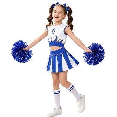 LOLANTA Traje de líder de torcida para meninas colegial animadora uniforme disfarce de campeã de animadora (azul, 8-9 anos, tamanho da etiqueta 140) LOLANTA Traje de líder de torcida para meninas colegial animadora uniforme disfarce de campeã de animadora (azul, 8-9 anos, tamanho da etiqueta 140)