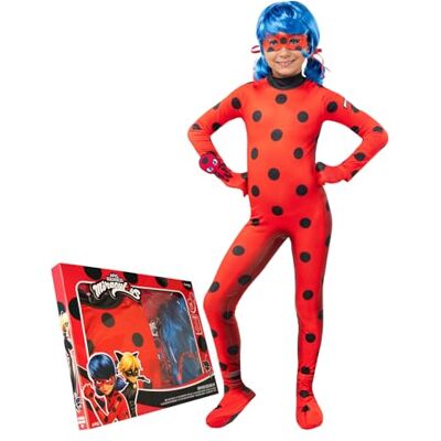 Funidelia Traje oficial de Ladybug para menina com macacão, peruca, anti-face, brincos e peluche, fato de Miraculous infantil, disfarces de carnaval, Halloween e festas, tamanho 3-4 anos Funidelia Traje oficial de Ladybug para menina com macacão, peruca, anti-face, brincos e peluche, fato de Miraculous infantil, disfarces de carnaval, Halloween e festas, tamanho 3-4 anos