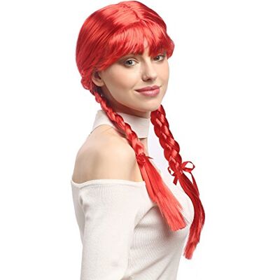 WIG ME UP XR-008-PC13 Peruca mulheres carnaval cosplay longa tranças com fitas trançadas franja estudante Lolita vermelha 60 cm WIG ME UP XR-008-PC13 Peruca mulheres carnaval cosplay longa tranças com fitas trançadas franja estudante Lolita vermelha 60 cm