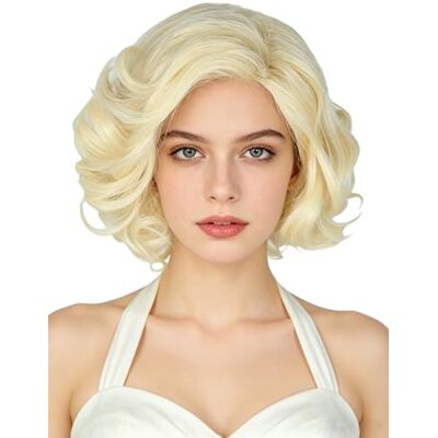 Topcosplay Peruca loira curta encaracolada dos anos 50 para mulher, para cosplay, fantasia Topcosplay Peruca loira curta encaracolada dos anos 50 para mulher, para cosplay, fantasia