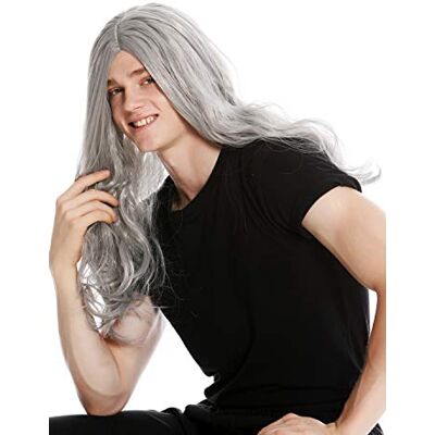 WIG ME UP -ZA68E Peruca homem mulher longa selvagem às riscas em meio pesado metal alto hippie cinzento WIG ME UP -ZA68E Peruca homem mulher longa selvagem às riscas em meio pesado metal alto hippie cinzento