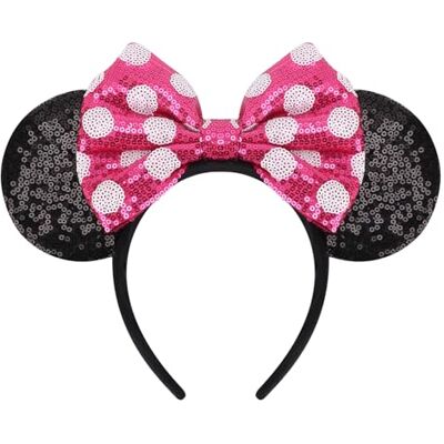 DRESHOW Orelhas de rato diadema com laço decoração de festa com purpurinas disfarce de cosplay para mulheres DRESHOW Orelhas de rato diadema com laço decoração de festa com purpurinas disfarce de cosplay para mulheres