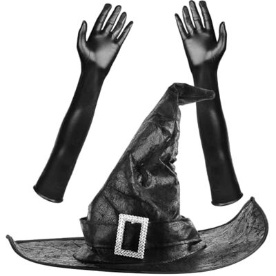 LJTXX Chapéu de bruxa, 2 peças Halloween chapéu de bruxa com luvas acessório de disfarce de bruxa acessório de Halloween de festa para festa de disfarces festas de Halloween e carnaval LJTXX Chapéu de bruxa, 2 peças Halloween chapéu de bruxa com luvas acessório de disfarce de bruxa acessório de Halloween de festa para festa de disfarces festas de Halloween e carnaval