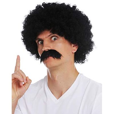 WIG ME UP 2018553-P103 peruca bigode Set homens carnaval caracóis crespos volumosos afro os anos 70 preto WIG ME UP 2018553-P103 peruca bigode Set homens carnaval caracóis crespos volumosos afro os anos 70 preto