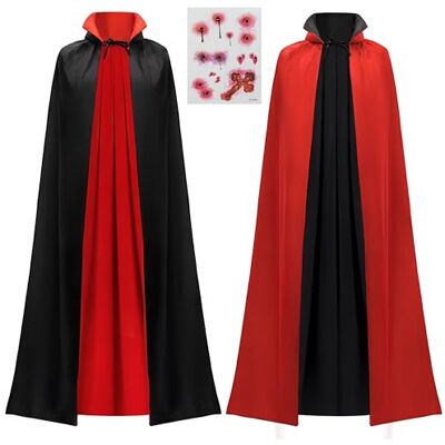 JOYIN Spooktacular Creations disfarce de vampiro drácula unissexo para adultos capa reversível pescoço preto vermelho cicatriz de tatuagem para Halloween cosplay JOYIN Spooktacular Creations disfarce de vampiro drácula unissexo para adultos capa reversível pescoço preto vermelho cicatriz de tatuagem para Halloween cosplay