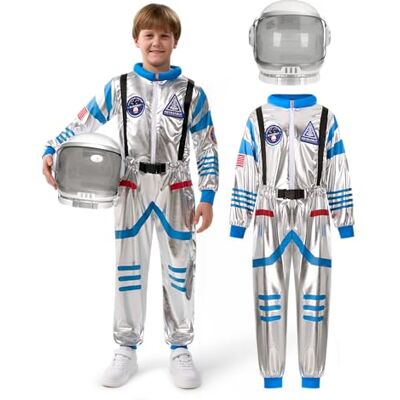 Spooktacular Creations Fato de astronauta de Halloween para crianças, unissexo, cor azul prateado, traje de piloto da Nasa, com capacete, para crianças, Halloween, cosplay, presentes para festas (3T Spooktacular Creations Fato de astronauta de Halloween para crianças, unissexo, cor azul prateado, traje de piloto da Nasa, com capacete, para crianças, Halloween, cosplay, presentes para festas (3T