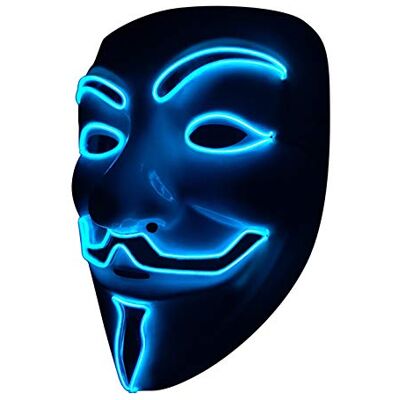 SOUTHSKY LED Máscara disfarce de luzes néon LED brilhante V Vendetta Mask EL Wire Light Up 3 modos para Halloween costume festa de cosplay (V-Blue) SOUTHSKY LED Máscara disfarce de luzes néon LED brilhante V Vendetta Mask EL Wire Light Up 3 modos para Halloween costume festa de cosplay (V-Blue)