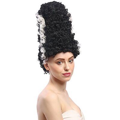 WIG ME UP 90903-ZA103-ZA62 Peruca senhoras Halloween carnaval noiva de Frankenstein, penteado colmeia torre, preto, riscas brancas WIG ME UP 90903-ZA103-ZA62 Peruca senhoras Halloween carnaval noiva de Frankenstein, penteado colmeia torre, preto, riscas brancas