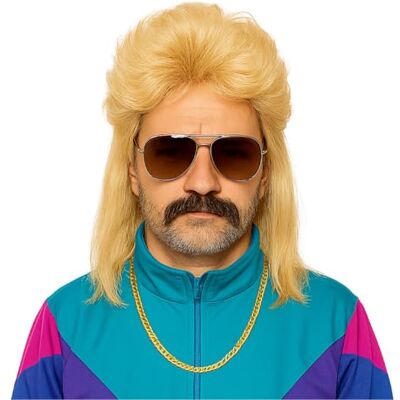 TK Gruppe Timo Klingler Vokuhila Assi Peruca Acessório retro para homem, fantasia dos anos 80 e 90, fato de néon, carnaval TK Gruppe Timo Klingler Vokuhila Assi Peruca Acessório retro para homem, fantasia dos anos 80 e 90, fato de néon, carnaval