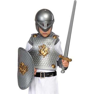 Funidelia Capacete, escudo e armadura medieval para criança, média, fato infantil para festas, carnaval e Halloween Funidelia Capacete, escudo e armadura medieval para criança, média, fato infantil para festas, carnaval e Halloween