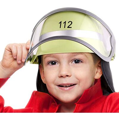 Balinco Capacete de bombeiros de 112" para crianças com pala rebatível e pano para o pescoço, tamanho ajustável, ideal como disfarce para carnaval Balinco Capacete de bombeiros de 112" para crianças com pala rebatível e pano para o pescoço, tamanho ajustável, ideal como disfarce para carnaval
