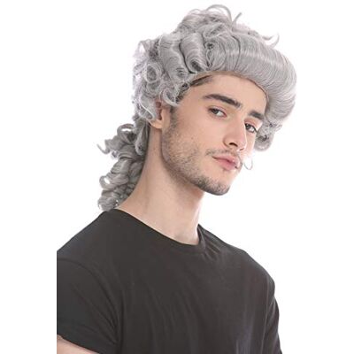 WIG ME UP 91019-ZA68E Peruca homens carnaval Halloween barroco renascimento cinzento trança nobre príncipe WIG ME UP 91019-ZA68E Peruca homens carnaval Halloween barroco renascimento cinzento trança nobre príncipe