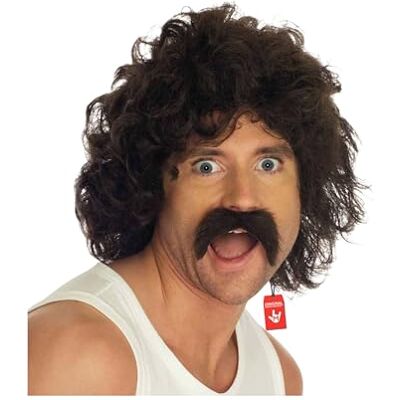 Fun Shack Peruca Anos 80 castanho com bigode para homem, disfarces carnaval homem disponível em tamanho único Fun Shack Peruca Anos 80 castanho com bigode para homem, disfarces carnaval homem disponível em tamanho único