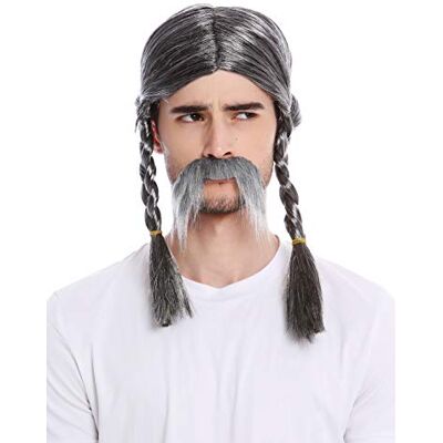 WIG ME UP 91099-ZA63/ZA103 Peruca e Bigotte Halloween Galiano Viking bárbaro Velho tranças entrançadas cinzento movido WIG ME UP 91099-ZA63/ZA103 Peruca e Bigotte Halloween Galiano Viking bárbaro Velho tranças entrançadas cinzento movido