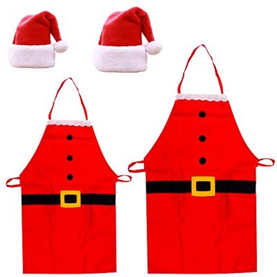 Frgasgds Chapéu de Pai Natal aventais 4 peças aventais de cozinha unissexo clássico vermelho chapéu de Natal fato de pai Natal para festa de férias chef cozinha cozinha restaurante assar Frgasgds Chapéu de Pai Natal aventais 4 peças aventais de cozinha unissexo clássico vermelho chapéu de Natal fato de pai Natal para festa de férias chef cozinha cozinha restaurante assar