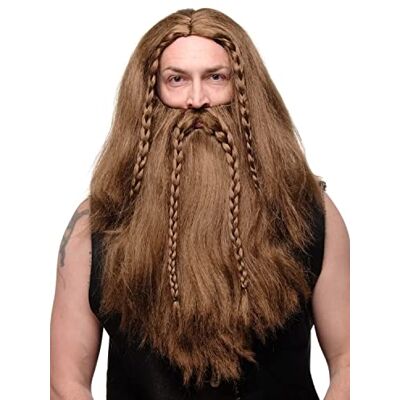 WIG ME UP RJ033-P6 Peruca e barba longa trançada Halloween carnaval Viking bárbaro normando gnomo castanho WIG ME UP RJ033-P6 Peruca e barba longa trançada Halloween carnaval Viking bárbaro normando gnomo castanho