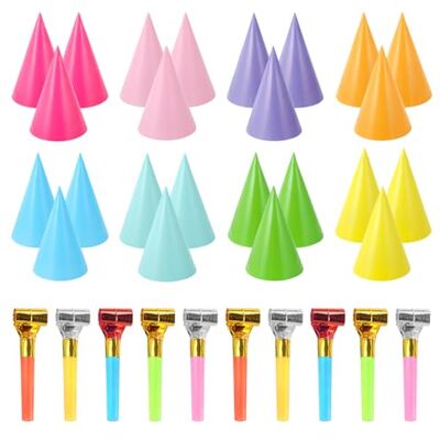 FDGGT 24 chapéus de festa e 10 brinquedos de pipa, chapéus coloridos de aniversário, bonitos chapéus de festa, artigos para festas FDGGT 24 chapéus de festa e 10 brinquedos de pipa, chapéus coloridos de aniversário, bonitos chapéus de festa, artigos para festas