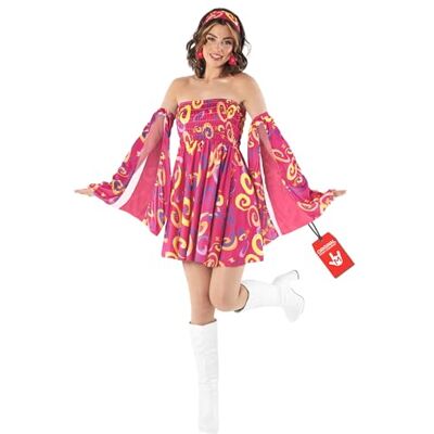 Fun Shack Disfarce hippie para mulher, vestido de ano 70, disfarces de discoteca, fato de carnaval e Halloween, M Fun Shack Disfarce hippie para mulher, vestido de ano 70, disfarces de discoteca, fato de carnaval e Halloween, M