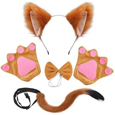 SAIIURV 4 peças disfarce de raposa para crianças adultos, orelhas de raposa longa cauda raposa luvas gravata-borboleta, disfarces de animais cosplay acessórios para Halloween carnaval festa disfarces SAIIURV 4 peças disfarce de raposa para crianças adultos, orelhas de raposa longa cauda raposa luvas gravata-borboleta, disfarces de animais cosplay acessórios para Halloween carnaval festa disfarces