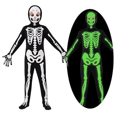 Spooktacular Creations Disfarce de esqueleto para meninos, unissexo de brilho no corpo de esqueleto escuro com máscara para meninos, forja de Halloween de meninas, dramatização, cosplay Party-l Spooktacular Creations Disfarce de esqueleto para meninos, unissexo de brilho no corpo de esqueleto escuro com máscara para meninos, forja de Halloween de meninas, dramatização, cosplay Party-l