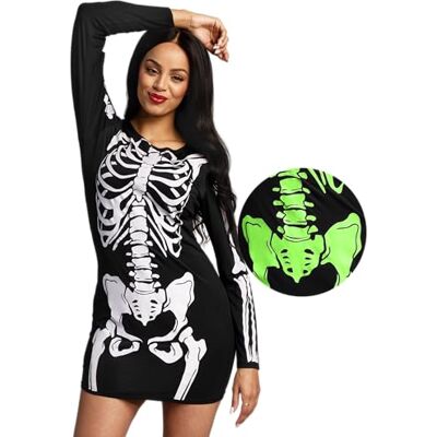 Spooktacular Creations Women Black Skeleton Glow in the Dark Dress Fantasia para adultos Halloween Dress Up Party-L Spooktacular Creations Women Black Skeleton Glow in the Dark Dress Fantasia para adultos Halloween Dress Up Party-L