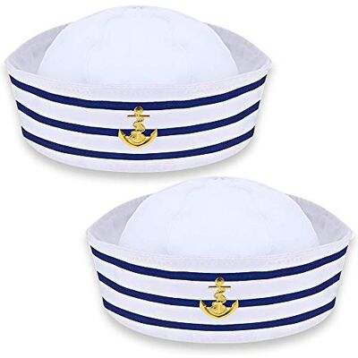 NETUME Chapéu branco de capitão de marinheiro, chapéus de festa para adultos, chapéu azul marinho elegante, fato de marinheiro para mulher/homem para festas em iates marinhos e cosplay (embalagem de 2) NETUME Chapéu branco de capitão de marinheiro, chapéus de festa para adultos, chapéu azul marinho elegante, fato de marinheiro para mulher/homem para festas em iates marinhos e cosplay (embalagem de 2)