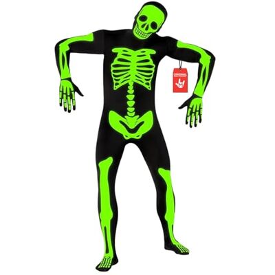 Morphsuits Disfarce esqueleto homem brilha no escuro, disfarce de Halloween Morphsuits Disfarce esqueleto homem brilha no escuro, disfarce de Halloween