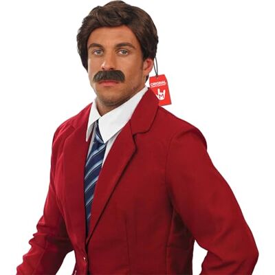 Fun Shack Peruca castanha curta bigode jogo mulher homem adulto acessório jornalista apresentador carnaval tamanho único Fun Shack Peruca castanha curta bigode jogo mulher homem adulto acessório jornalista apresentador carnaval tamanho único