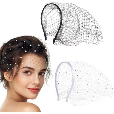 SYEYCW 2 peças véu branco preto diadema para mulher, chapéus Fascinator com véu com pedreiro, chapéus Fascinator para festas de chá, casamentos pela igreja, funerais, disfarces de Halloween SYEYCW 2 peças véu branco preto diadema para mulher, chapéus Fascinator com véu com pedreiro, chapéus Fascinator para festas de chá, casamentos pela igreja, funerais, disfarces de Halloween