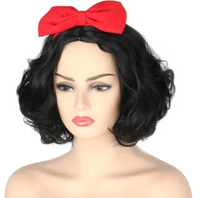 Topcosplay Peruca curta branca de neve princesa preta para Halloween cosplay festas Topcosplay Peruca curta branca de neve princesa preta para Halloween cosplay festas