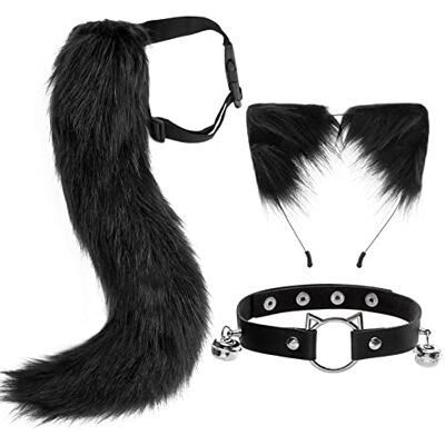 DRESHOW Cauda de Raposa de Pele Falsa, Orelhas de Gato, Diadema, Colarinho de Garganta, Conjunto de Fantasia de Halloween, Cosplay para Mulheres DRESHOW Cauda de Raposa de Pele Falsa, Orelhas de Gato, Diadema, Colarinho de Garganta, Conjunto de Fantasia de Halloween, Cosplay para Mulheres