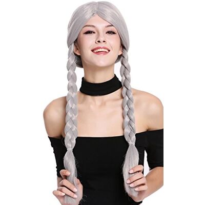 WIG ME UP 90958-ZA68E Peruca Mulher Carnaval Halloween Cinza Longo Tranças Trançadas Colegial Travessa WIG ME UP 90958-ZA68E Peruca Mulher Carnaval Halloween Cinza Longo Tranças Trançadas Colegial Travessa