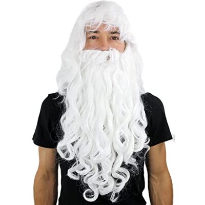 WIG ME UP Peruca com barba estilo Pai Natal, feiticeiro, Pai Natal caracóis branco PW0187 WIG ME UP Peruca com barba estilo Pai Natal, feiticeiro, Pai Natal caracóis branco PW0187