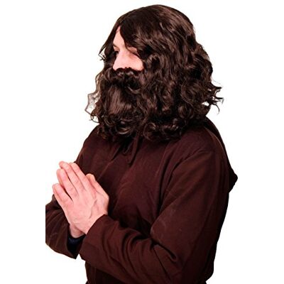 WIG ME UP WIG005-HK5 Peruca e barba Halloween carnaval Profeta Guru Jesus Hipster eremita castanho escuro WIG ME UP WIG005-HK5 Peruca e barba Halloween carnaval Profeta Guru Jesus Hipster eremita castanho escuro