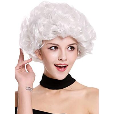 WIG ME UP 91097-ZA68C Peruca senhoras mulher carnaval Halloween branca, encaracolado, curto, avó idosa 1980s WIG ME UP 91097-ZA68C Peruca senhoras mulher carnaval Halloween branca, encaracolado, curto, avó idosa 1980s