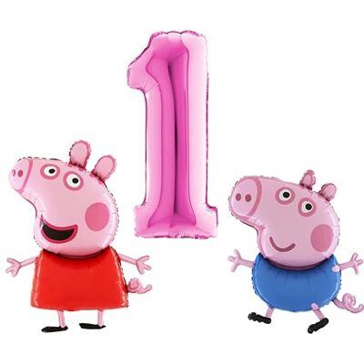 Toyland ® & George Pig Foil Balloon Pack 2 balões em forma de personagem de 37" e 1 balão com número de 40" decorações para festas infantis Toyland ® & George Pig Foil Balloon Pack 2 balões em forma de personagem de 37" e 1 balão com número de 40" decorações para festas infantis