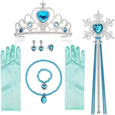 Vicloon Acessórios de Vestir de Princesa, 9Pcs Acessórios de Disfarce da Princesa Elsa, Joias da Elsa para Meninas Carnaval Festa, Trança, Colar, Pulseira, Coroa, Varinha Mágica, Luvas, Anel, Brincos Vicloon Acessórios de Vestir de Princesa, 9Pcs Acessórios de Disfarce da Princesa Elsa, Joias da Elsa para Meninas Carnaval Festa, Trança, Colar, Pulseira, Coroa, Varinha Mágica, Luvas, Anel, Brincos