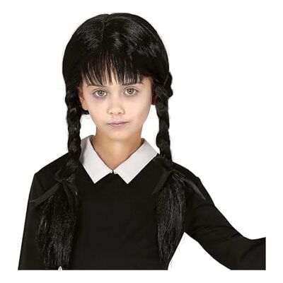 FIESTAS GUIRCA Peruca de disfarce tranças pretas criança preto Cabelo sintético tranças longas franja reta para meninas Halloween, carnaval, festas temáticas FIESTAS GUIRCA Peruca de disfarce tranças pretas criança preto Cabelo sintético tranças longas franja reta para meninas Halloween, carnaval, festas temáticas
