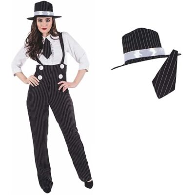 Fun Shack Fantasia Gangster para mulher, disfarce de mulher carnaval disponível em tamanhos S, M, L, XL, XXL Camisa Blanca, Pantalón de Rayas, Corbata & Sombrero, Estilo Años 20, Perfecto para Halloween, Ideal para Disfrazarse Fun Shack Fantasia Gangster para mulher, disfarce de mulher carnaval disponível em tamanhos S, M, L, XL, XXL Camisa Blanca, Pantalón de Rayas, Corbata & Sombrero, Estilo Años 20, Perfecto para Halloween, Ideal para Disfrazarse
